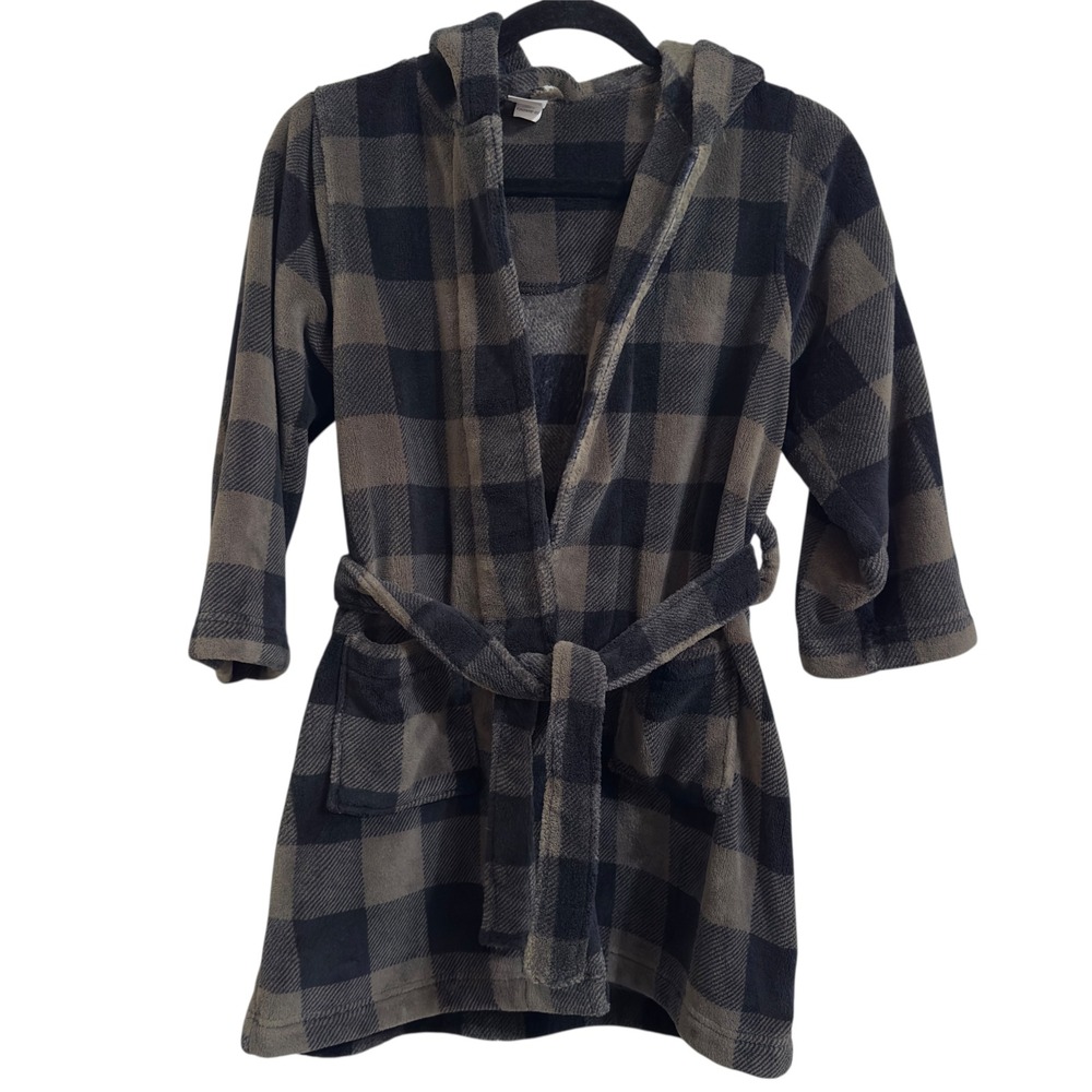 Tucker Tate Kids Sleepwear Robe Buffalo Plaid Fleece Hooded Tie Belt Size 5/6